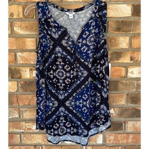 Sonoma Women’s Blue Paisley Pintuck Tank Small